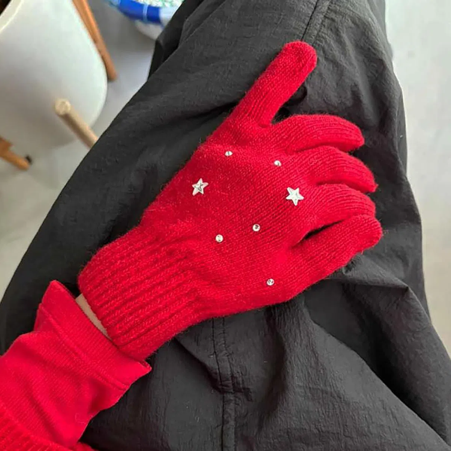 Женские Шерстяные Перчатки с Декором в Виде Кубической Звезды — элегантная простота с блестящим акцентом