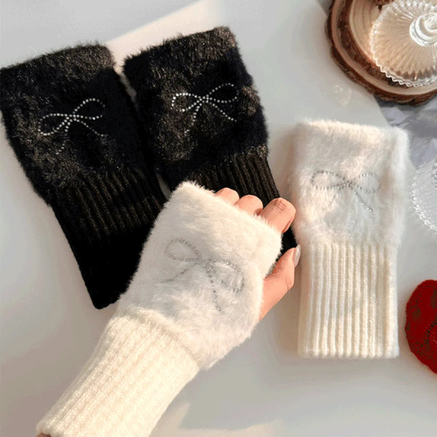 Женские Зимние Хэндвормеры с Ангорой, Мехом и Кубическим Бантом — тепло и изящество в одном аксессуаре