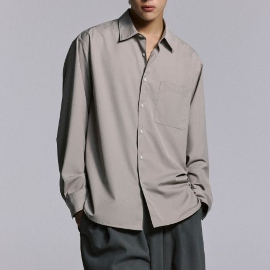 Relaxed Wool-Like Shirt (Light Beige)