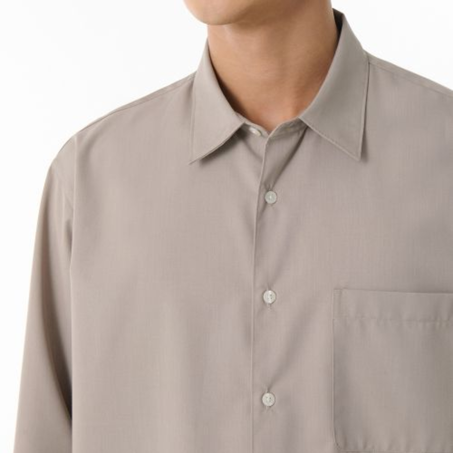 Relaxed Wool-Like Shirt (Light Beige)