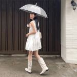 Мини-платье с бретелями и объёмным баллон-кроем