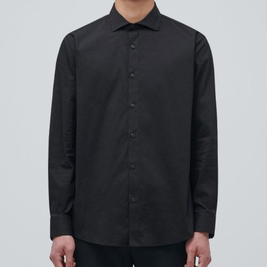 Wide Spread Collar Dress Shirt (Black)