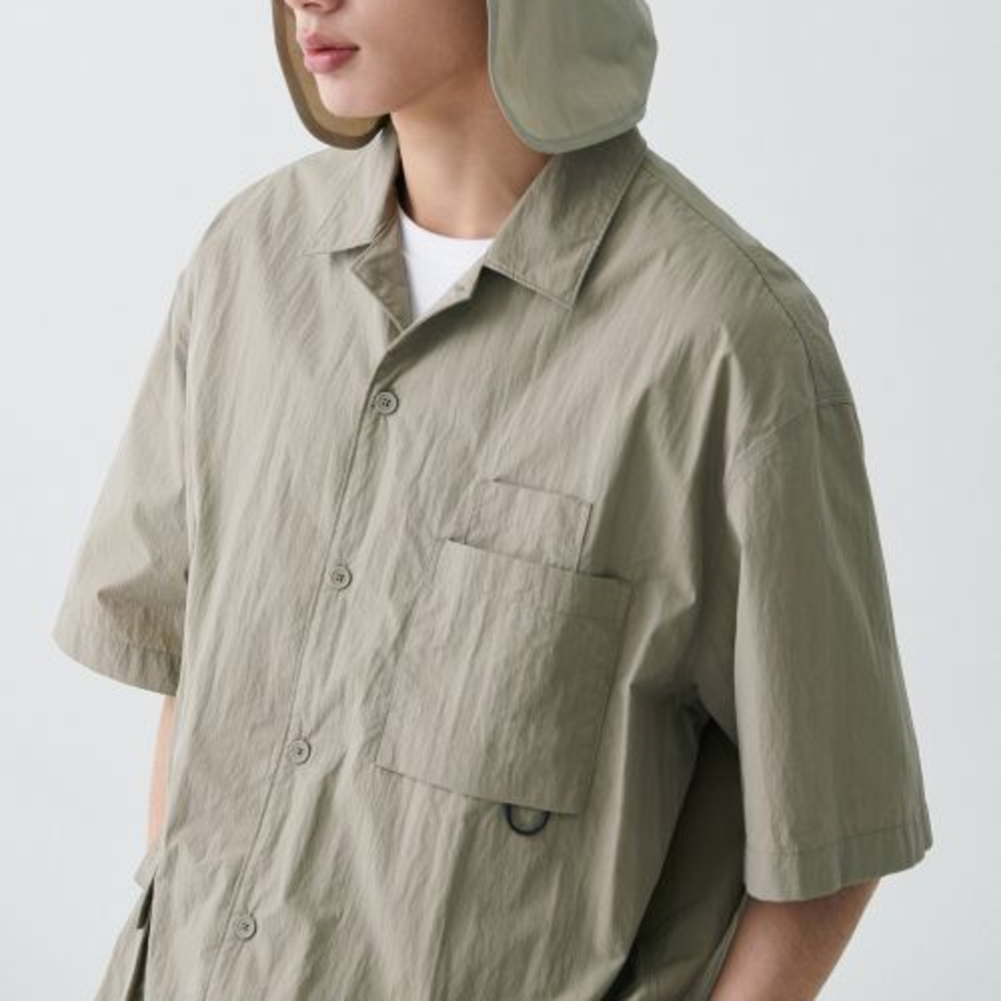 City Leisure CN Oversized Glasses Pocket Short Sleeve Shirt (Beige)
