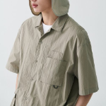 City Leisure CN Oversized Glasses Pocket Short Sleeve Shirt (Beige)