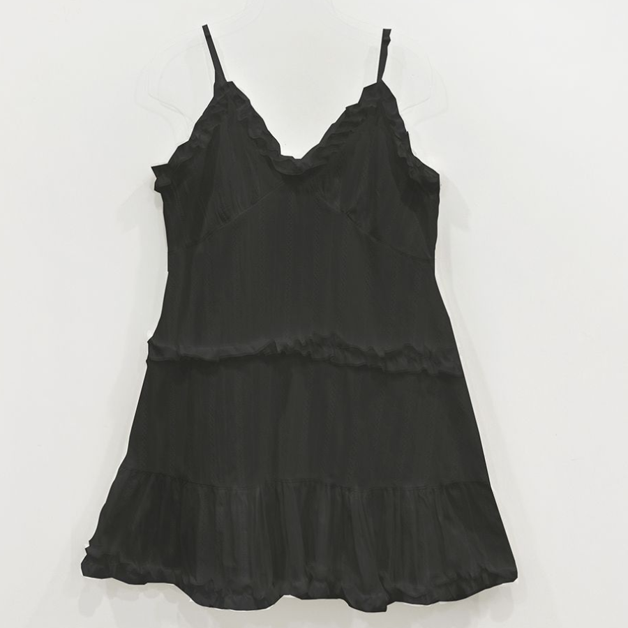 Мини-платье-бюстье с многослойными воланами и фестонами