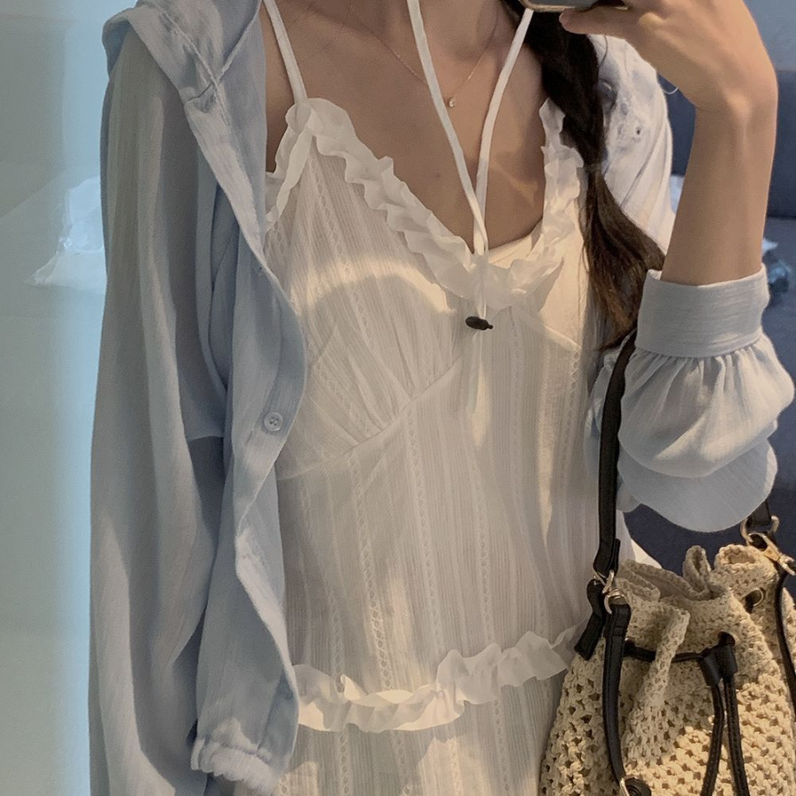 Мини-платье-бюстье с многослойными воланами и фестонами