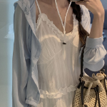 Мини-платье-бюстье с многослойными воланами и фестонами