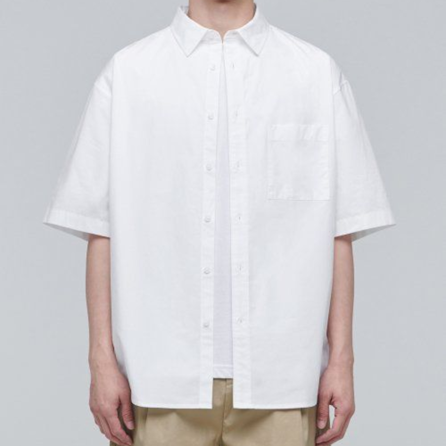 Oversized Poplin Short Sleeve Shirt (White)