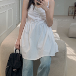 Мини-платье-бюстье с драпировкой и эффектом приталивания