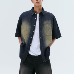 Big Brush Relaxed Short Sleeve Denim Shirt (Navy)