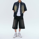 Big Brush Relaxed Short Sleeve Denim Shirt (Navy)