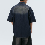 Big Brush Relaxed Short Sleeve Denim Shirt (Navy)