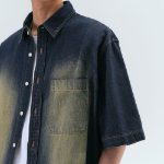 Big Brush Relaxed Short Sleeve Denim Shirt (Navy)