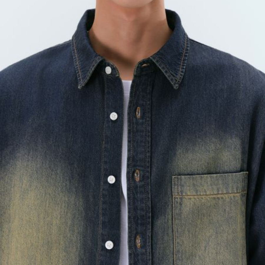 Big Brush Relaxed Short Sleeve Denim Shirt (Navy)