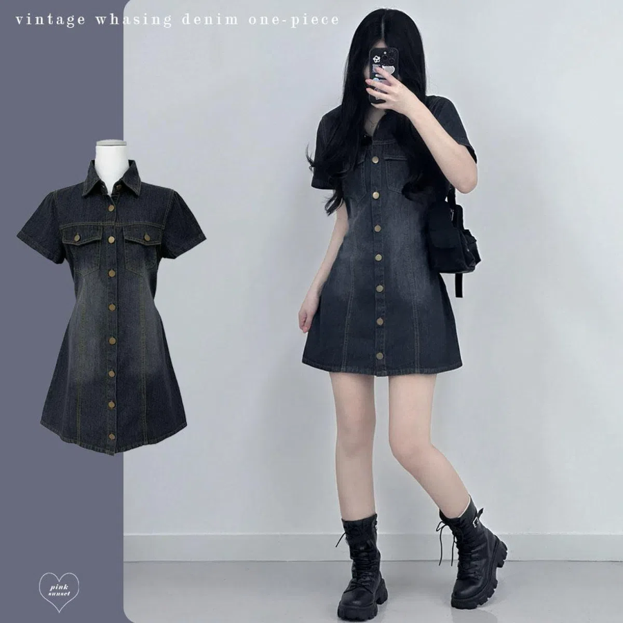 Мини-платье-рубашка из светлого денима с короткими рукавами и бантом на талии