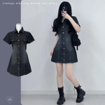 Мини-платье-рубашка из светлого денима с короткими рукавами и бантом на талии