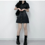 Мини-платье-рубашка из светлого денима с короткими рукавами и бантом на талии