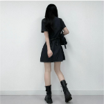 Мини-платье-рубашка из светлого денима с короткими рукавами и бантом на талии