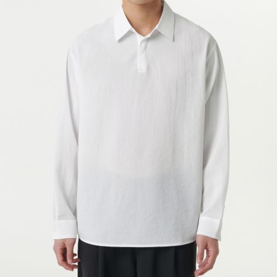 Relaxed Linen-Like Tunic Shirt (White)