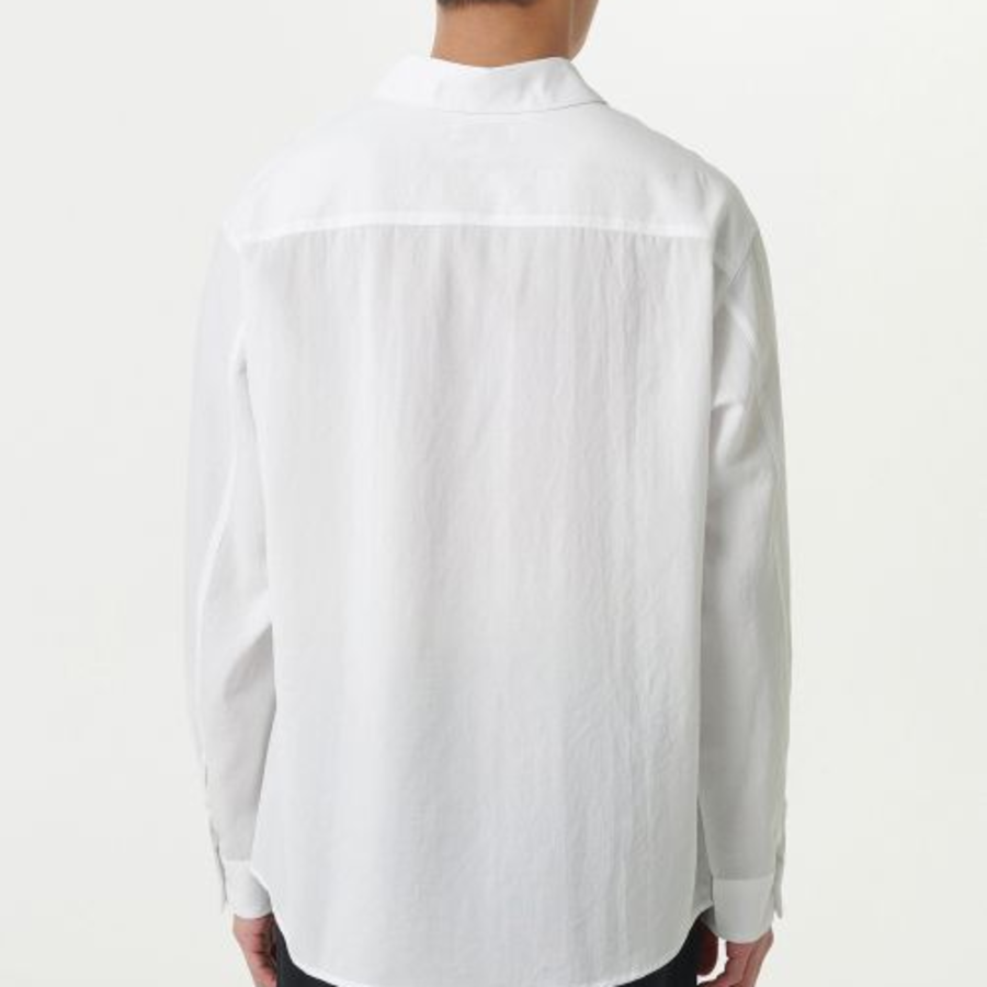 Relaxed Linen-Like Tunic Shirt (White)