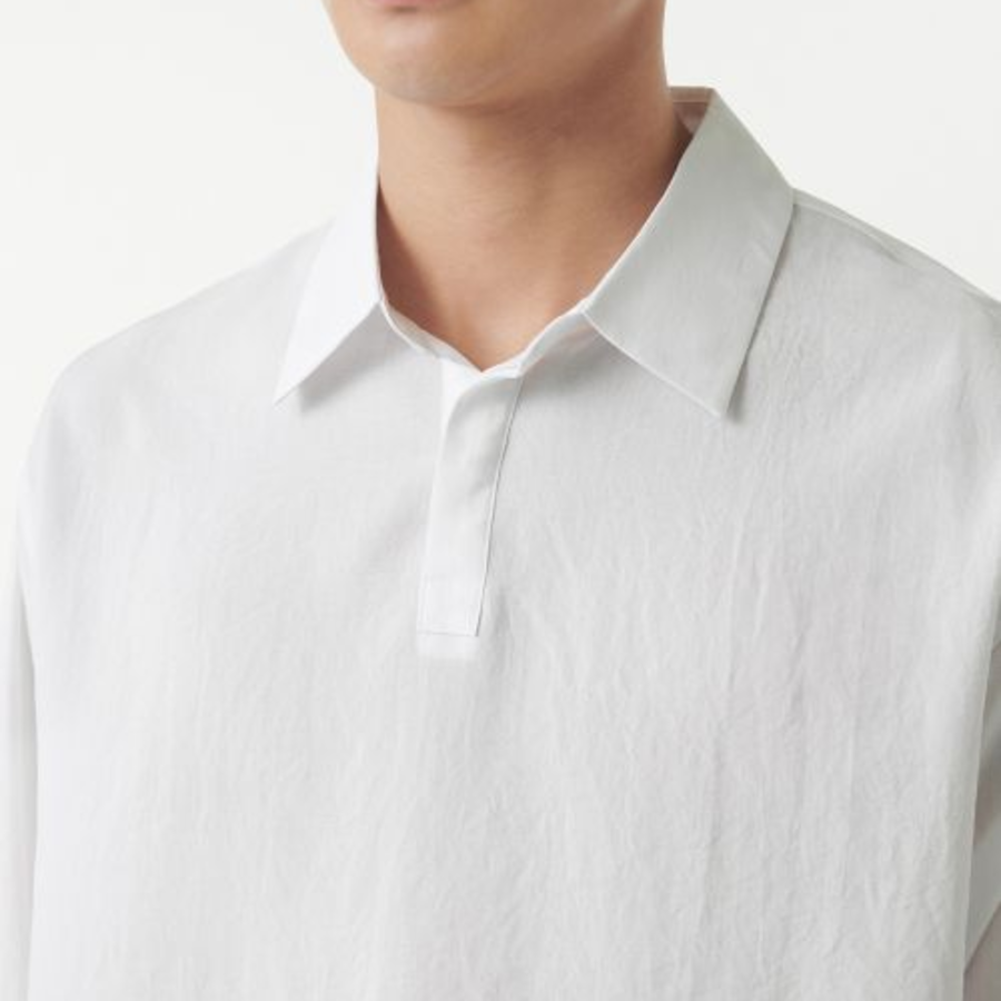 Relaxed Linen-Like Tunic Shirt (White)