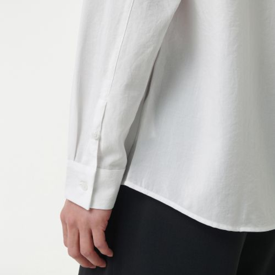 Relaxed Linen-Like Tunic Shirt (White)