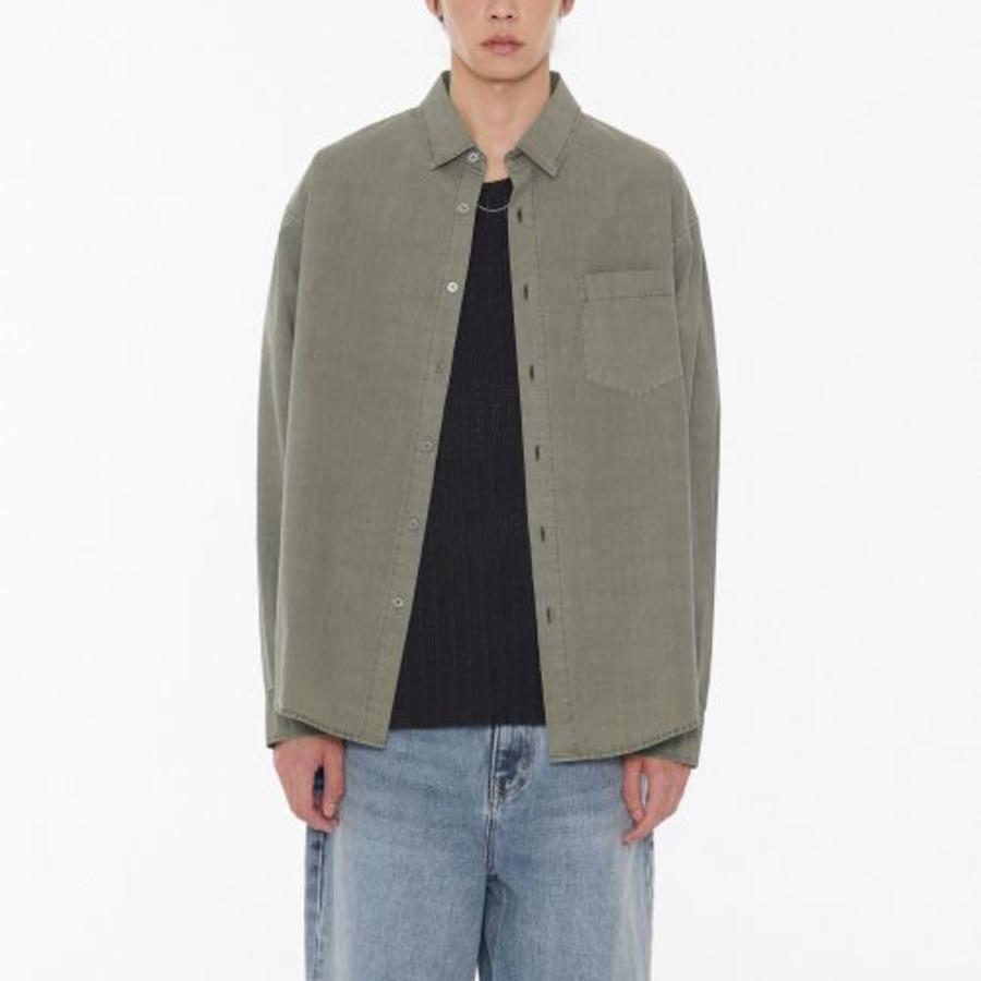 Relaxed Cotton Tencel Pigment Shirt (Khaki)