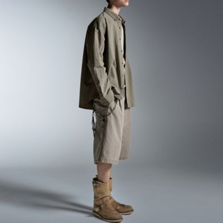 Relaxed Cotton Tencel Pigment Shirt (Khaki)