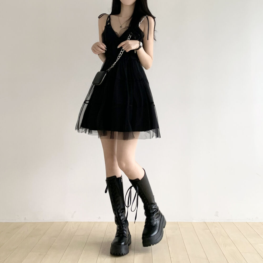 Мини-платье из шифона с каскадной юбкой в стиле балерины