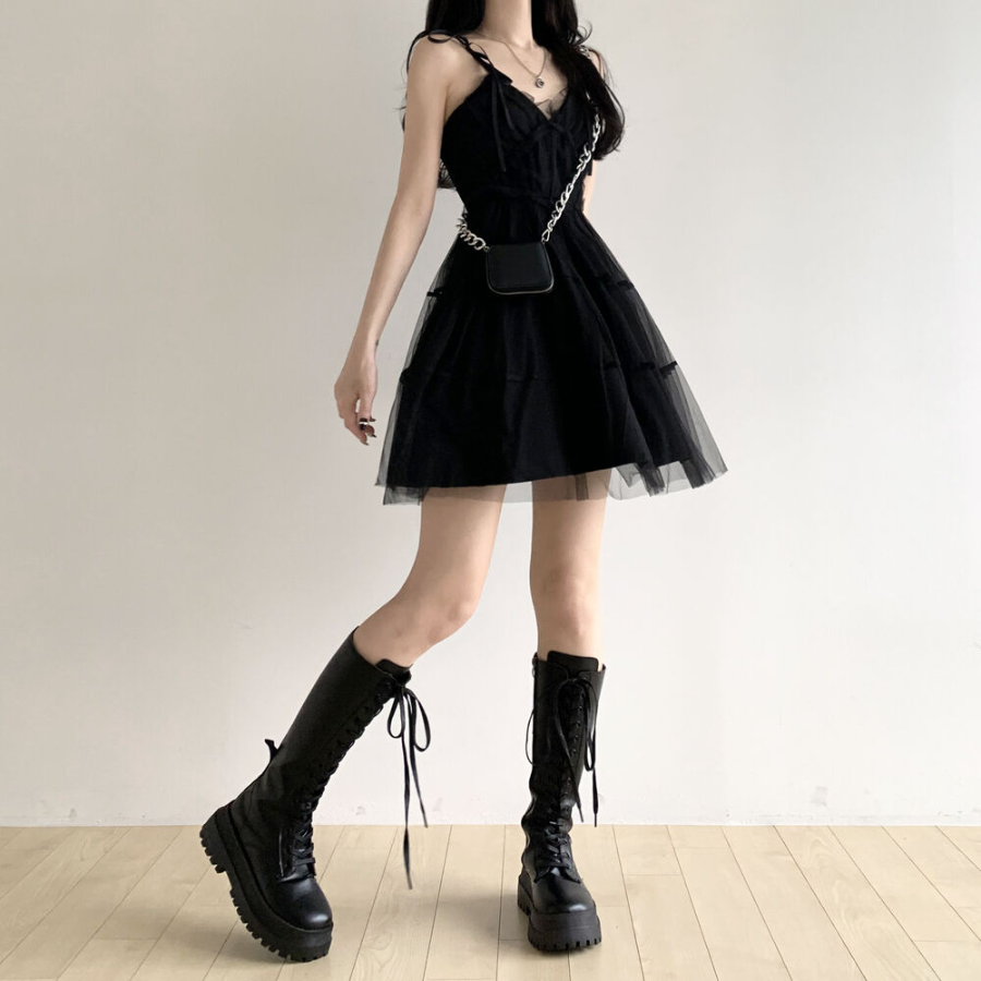 Мини-платье из шифона с каскадной юбкой в стиле балерины