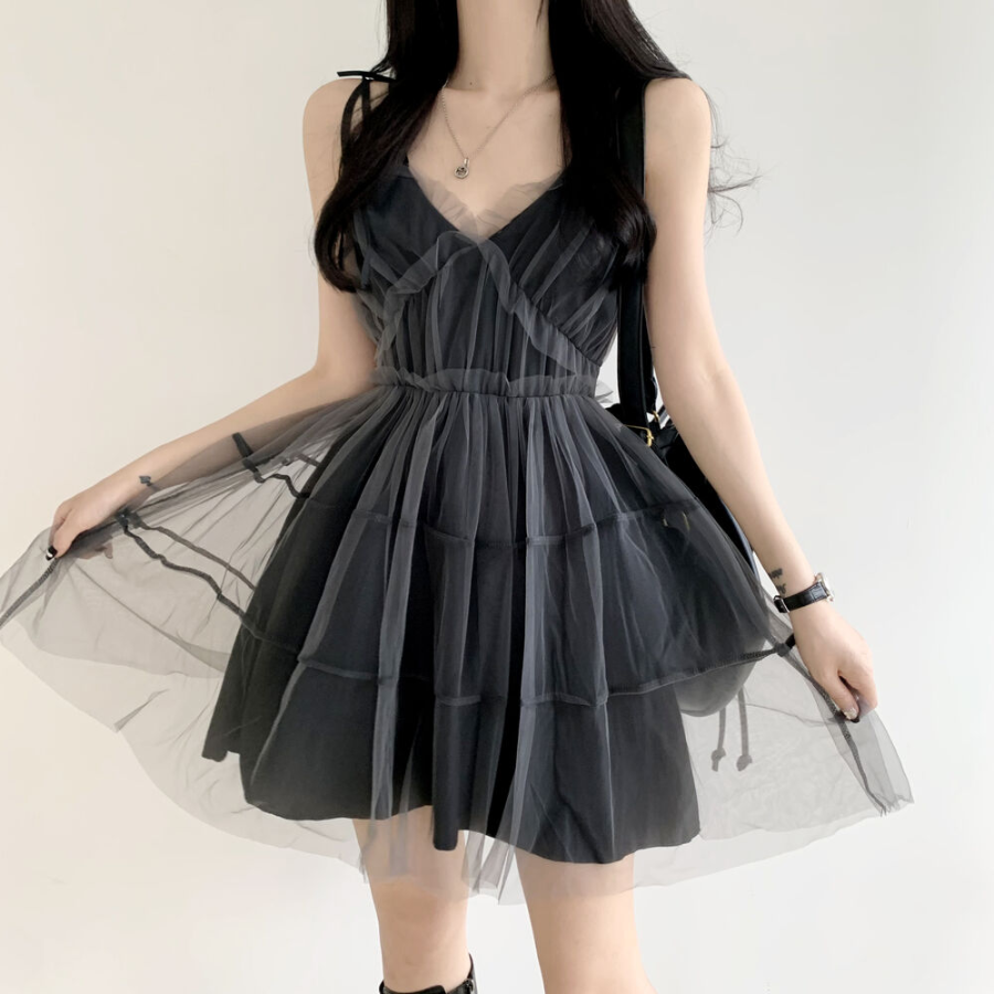 Мини-платье из шифона с каскадной юбкой в стиле балерины