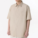 Relaxed Soft Poplin Short Sleeve Shirt (Light Beige)