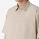 Relaxed Soft Poplin Short Sleeve Shirt (Light Beige)