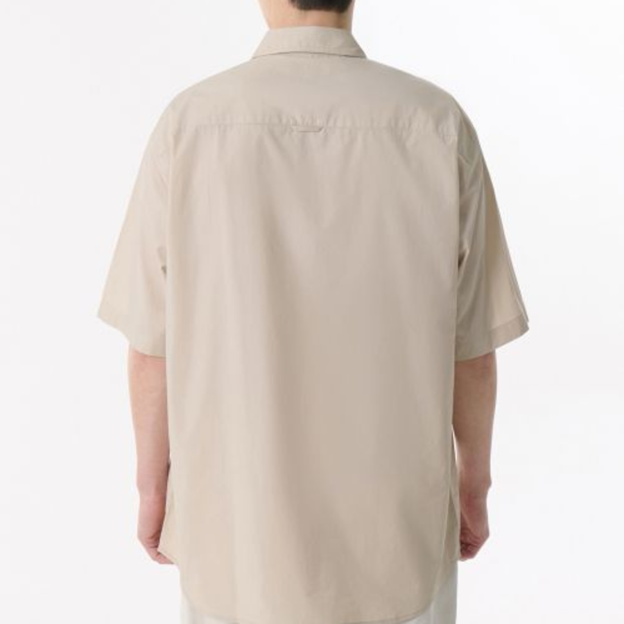 Relaxed Soft Poplin Short Sleeve Shirt (Light Beige)