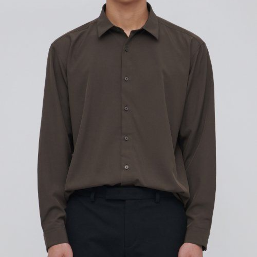 Relaxed Fit Silky Shirt (Brown)