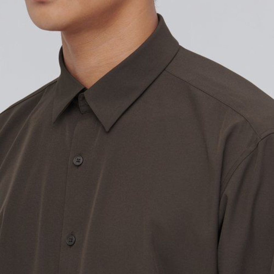 Relaxed Fit Silky Shirt (Brown)