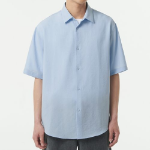 Relaxed Linen-Like Short Sleeve Shirt (Sky Blue)