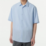 Relaxed Linen-Like Short Sleeve Shirt (Sky Blue)