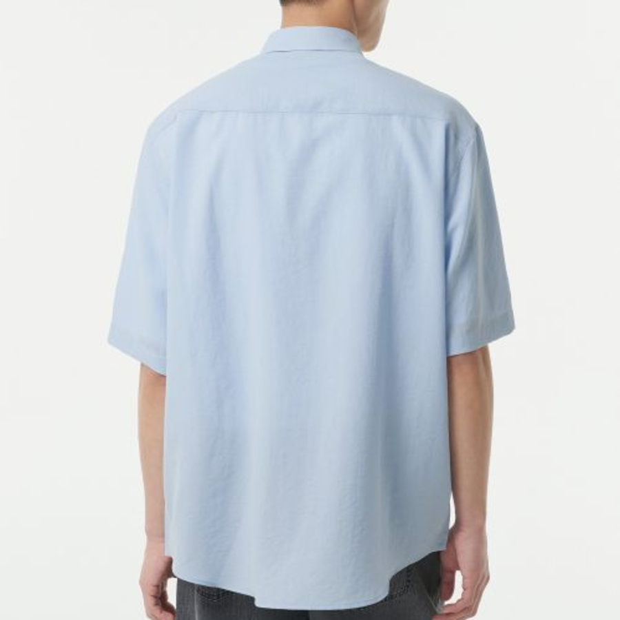 Relaxed Linen-Like Short Sleeve Shirt (Sky Blue)