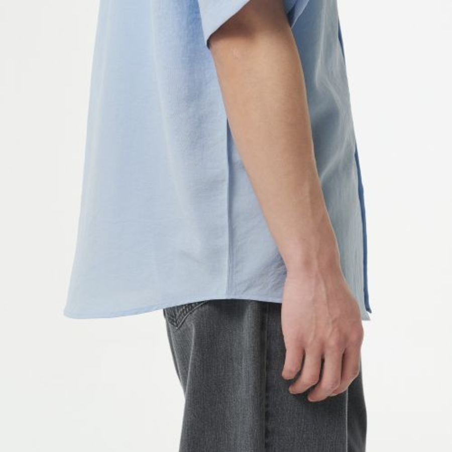 Relaxed Linen-Like Short Sleeve Shirt (Sky Blue)