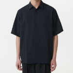 Relaxed Linen-Like Tunic Short Sleeve Shirt (Navy)