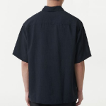 Relaxed Linen-Like Tunic Short Sleeve Shirt (Navy)