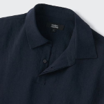 Relaxed Linen-Like Tunic Short Sleeve Shirt (Navy)