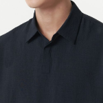 Relaxed Linen-Like Tunic Short Sleeve Shirt (Navy)