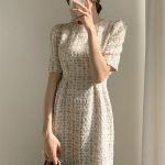 Твидовое мини-платье с короткими рукавами в стиле soft classic