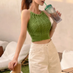 TS19939F Cable Knit Halter Tank Top