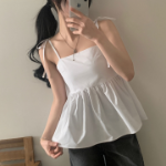 Heidi Corset Square-Neck Strap Ribbon Blouse