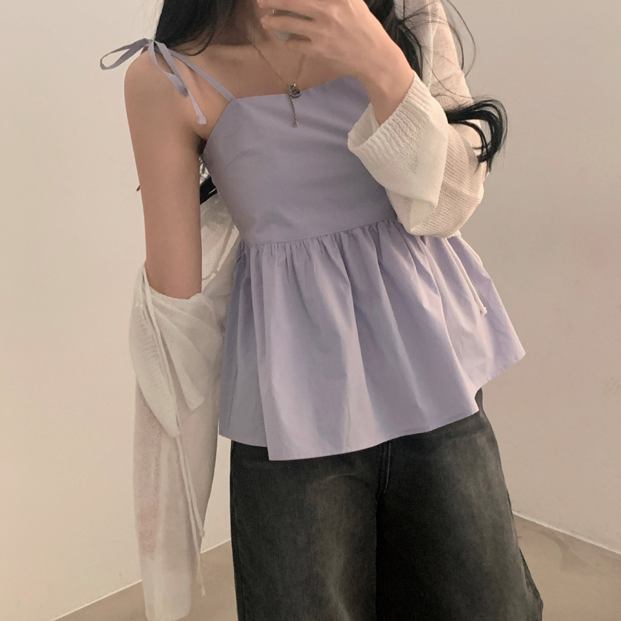 Heidi Corset Square-Neck Strap Ribbon Blouse