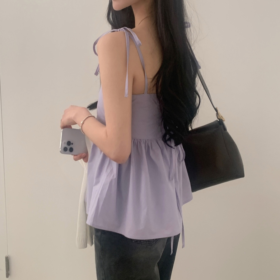 Heidi Corset Square-Neck Strap Ribbon Blouse