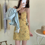 Свободный размер-Желтый-Мини-платье